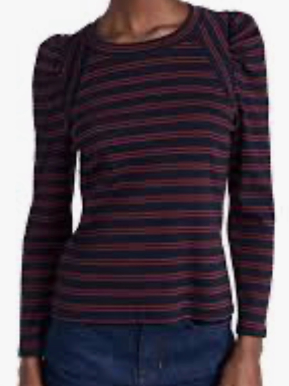 Veronica Beard Delano Top in a navy and burgundy strip xl